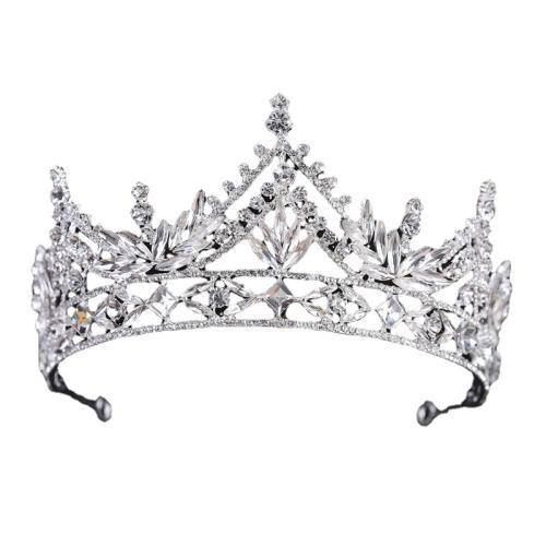 Tiaras, liga de zinco, with cristal, banhado, joias de moda & para mulher & com strass, branco, níquel, chumbo e cádmio livre, diameter 140mm, height 70mm, arc length 280-300mm, vendido por PC