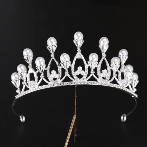 Diadema, lega in zinco, with perla in plastica, placcato color argento, gioielli di moda & per la donna & con strass, argento, assenza di nichel,piombo&cadmio, diameter 140mm, height 75mm, arc length 280mm, Venduto da PC