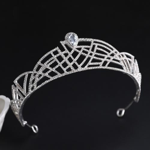 Tiaras, Cinko lydinys, su Krištolas, sidabro spalva padengtas, Bižuterijos & moters & su Kalnų krištolas, sidabras, nikelio, švino ir kadmio nemokamai, diameter 140mm, height 68mm, arc length 280-300mm, Pardavė PC