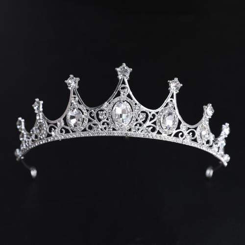 Tiaras, liga de zinco, cromado de cor prateada, joias de moda & para mulher & com strass, prateado, níquel, chumbo e cádmio livre, diameter 140mm, height 65mm, arc length 280mm, vendido por PC