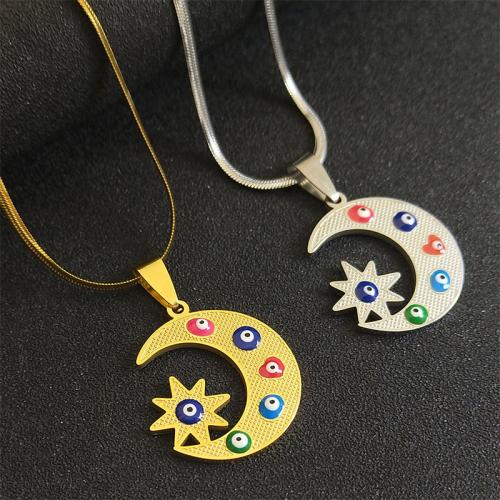 Collier Evil Eye bijoux, Acier inoxydable 304, poli, bijoux de mode & unisexe & émail, plus de couleurs à choisir, 25x23mm, Longueur Environ 50 cm, Vendu par PC