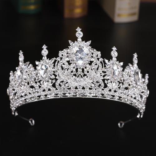 Tiaras, liga de zinco, with cristal, joias de moda & para mulher & com strass, prateado, níquel, chumbo e cádmio livre, diameter 140mm, height 75mm, arc length 280mm, vendido por PC