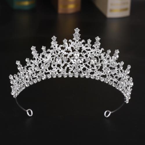 Tiaras, liga de zinco, with cristal, joias de moda & para mulher & com strass, prateado, níquel, chumbo e cádmio livre, diameter 140mm, height 75mm, arc length 280mm, vendido por PC