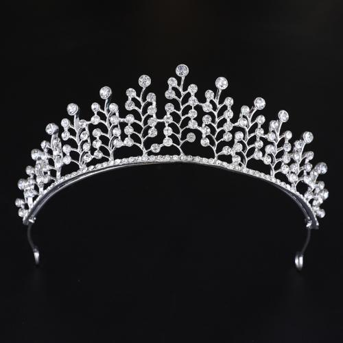 Tiaras, liga de zinco, joias de moda & para mulher & com strass, prateado, níquel, chumbo e cádmio livre, diameter 140mm, height 70mm, arc length 280-300mm, vendido por PC