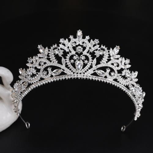 Tiaras, liga de zinco, joias de moda & para mulher & com strass, prateado, níquel, chumbo e cádmio livre, diameter 140mm, height 70mm, arc length 280-300mm, vendido por PC