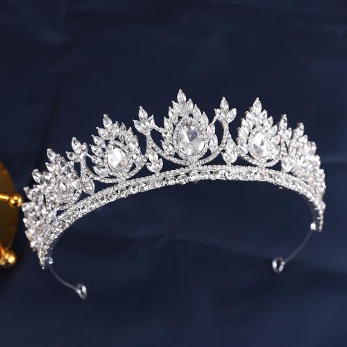 Tiaras, liga de zinco, with cristal, joias de moda & para mulher & com strass, prateado, níquel, chumbo e cádmio livre, diameter 140mm, height 70mm, arc length 280-300mm, vendido por PC