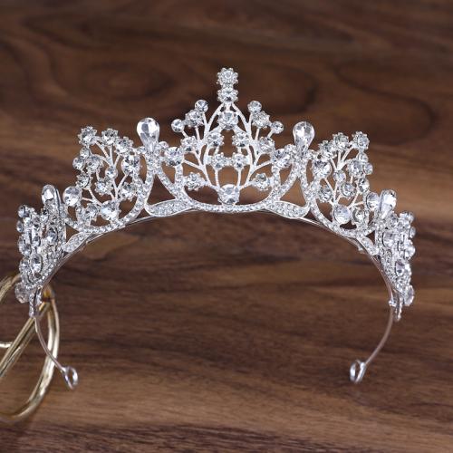 Tiaras, liga de zinco, joias de moda & para mulher & com strass, prateado, níquel, chumbo e cádmio livre, diameter 140mm, height 70mm, arc length 280-300mm, vendido por PC