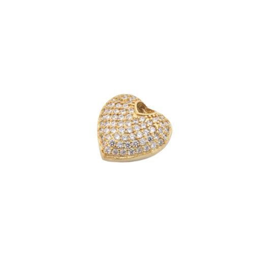 Messing hanger met micro-paved kubieke zirconia's, Hart, plated, DIY & micro pave zirconia, gouden, 13.50x13.50x7mm, 10pC's/Lot, Verkocht door Lot