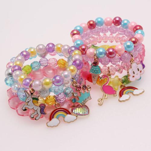 Bracelets Acrylique, Placage, pour les enfants & styles différents pour le choix & émail & avec strass, plus de couleurs à choisir, The bracelet is 16cm long and the bead size is 10mm, Vendu par fixé