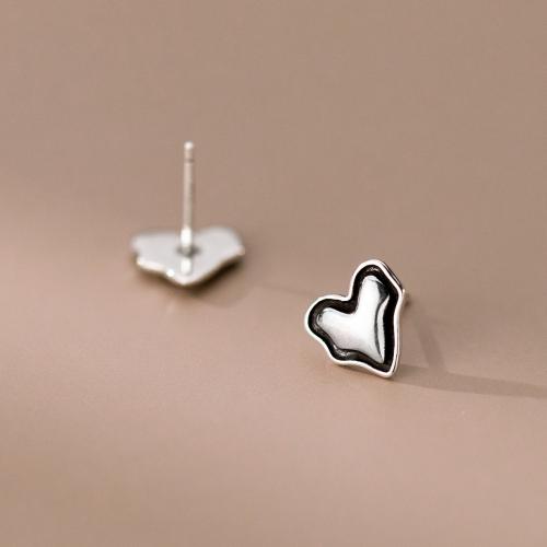 925 Sterling Sølv Stud Earring, Heart, platineret, mode smykker & for kvinde, 9.50mm, Solgt af par