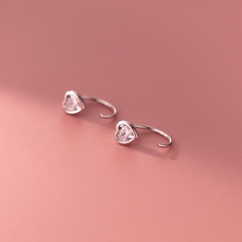 925 Sterling Sølv Drop Earring, Heart, platineret, for kvinde & med rhinestone, 5mm, Solgt af par