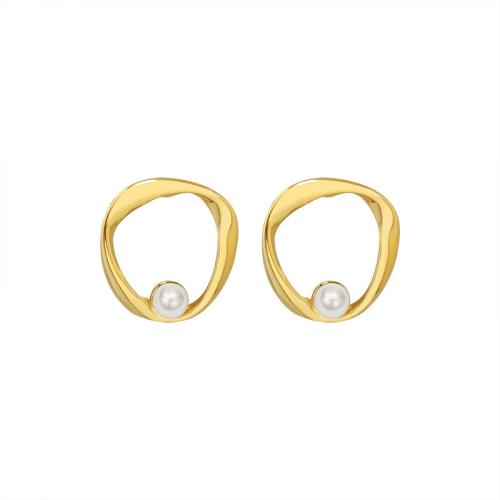 Roestvrij staal Stud Earrings, 316L roestvrij staal, met Plastic Pearl, mode sieraden & voor vrouw & hol, meer kleuren voor de keuze, 19x20mm, Verkocht door pair