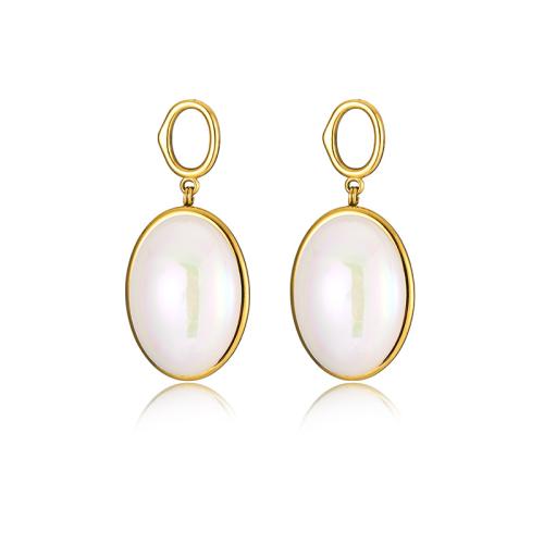 Cruach dhosmálta Graí Earrings, 304 Cruach dhosmálta, le ABS Pearl plaisteach, 18K ór plátáilte, jewelry faisin & do bhean, 42x19mm, Díolta De réir Péire