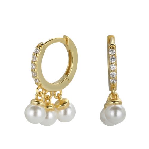 Cubic Zirconia micro pavimenta Sterling Silver Earring, 925 sterline d'argento, with Shell Pearl, placcato, gioielli di moda & Micro spianare cubic zirconia & per la donna, nessuno, assenza di nichel,piombo&cadmio, 4.20x17.50mm, Venduto da coppia