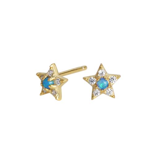 Ciúbach Zirconia Micrimhilseogra réiteach Sterling Silver Earring, 925 Sterling Silver, le Blue Opal, Star, jewelry faisin & micrea réiteach zirconia ciúbach & do bhean, dathanna níos mó le haghaidh rogha, nicil, luaidhe & caidmiam saor in aisce, 6x6mm, Díolta De réir Péire