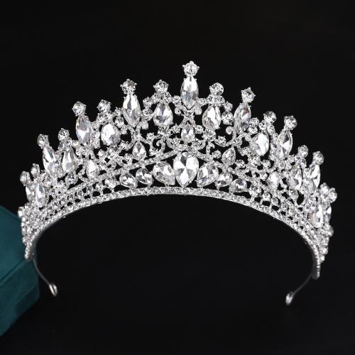 Tiaras, Cinko lydinys, su Krištolas, sidabro spalva padengtas, Bižuterijos & moters & su Kalnų krištolas, sidabras, nikelio, švino ir kadmio nemokamai, diameter 140mm, height 75mm, arc length 280mm, Pardavė PC