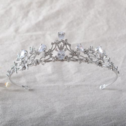 Tiaras, liga de zinco, with zircone em forma de cubo, cromado de cor prateada, joias de moda & para mulher & com strass, prateado, níquel, chumbo e cádmio livre, diameter 140mm, height 35mm, arc length 280mm, vendido por PC