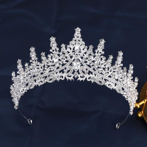 Tiaras, liga de zinco, with cristal, joias de moda & para mulher & com strass, prateado, níquel, chumbo e cádmio livre, diameter 140mm, height 75mm, arc length 300mm, vendido por PC