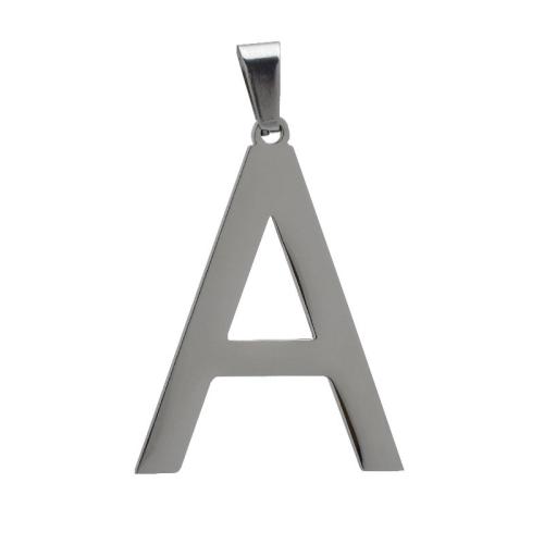 Stainless Steel Vedhæng Letter, 304 rustfrit stål, Letter A, poleret, du kan DIY, oprindelige farve, 25x34x1.87mm, Solgt af PC