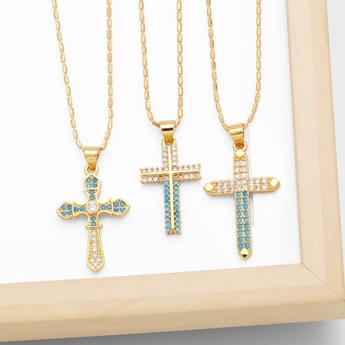 Cubic Zircon Micro Pave Mässing Halsband, Cross, plated, mode smycken & olika mönster för val & micro bana cubic zirconia, guld, nickel, bly och kadmium gratis, Säljs av PC