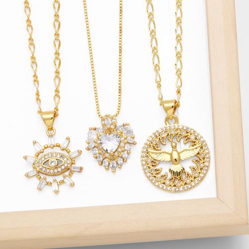 Cubic Zircon Micro Pave Brass Necklace plated fashion jewelry & micro pave cubic zirconia golden nickel lead & cadmium free Sold By PC