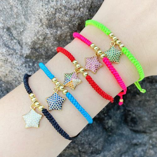 Bracelet cubique en laiton zircon pavent, avec corde en nylon, étoile, Placage, bijoux de mode & pavé de micro zircon, plus de couleurs à choisir, protéger l'environnement, sans nickel, plomb et cadmium, Vendu par PC