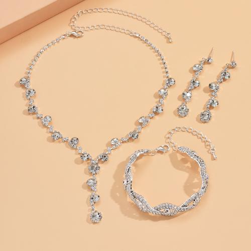 Set de Joyería de Latón, metal, chapado, diferentes estilos para la opción & para mujer & con diamantes de imitación, más colores para la opción, libre de níquel, plomo & cadmio, Vendido por Set