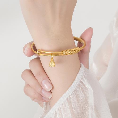 Messing Armbanden, plated, voor vrouw, gouden, Binnendiameter:Ca 63mm, Verkocht door PC