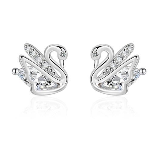 Kubik Zirkonium mikro bana Mässing Örhänge, Swan, plated, micro bana cubic zirconia & för kvinna, platina färg, 8x8mm, Säljs av Par