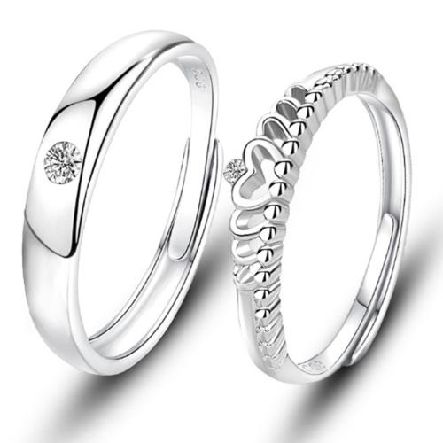 Par fingerringe, Messing, forgyldt, Unisex & forskellige stilarter for valg & Micro Pave cubic zirconia, platin farve, Solgt af PC