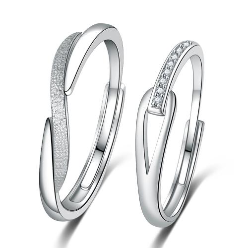 Par fingerringe, Messing, forgyldt, Unisex & forskellige stilarter for valg & Micro Pave cubic zirconia, platin farve, Solgt af PC