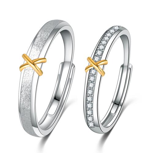 Par fingerringe, Messing, forgyldt, Unisex & forskellige stilarter for valg & Micro Pave cubic zirconia, platin farve, Solgt af PC