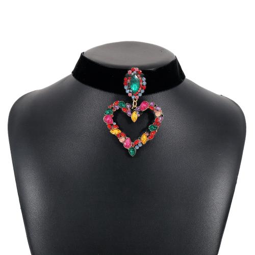 Zinc Alloy Choker Necklace, med Klud, Heart, forgyldt, for kvinde & med rhinestone & hule, flere farver til valg, Længde Ca. 12.2-15.35 inch, Solgt af PC