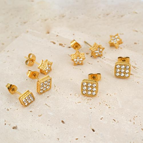 Stainless Steel Stud Earrings 304 Stainless Steel 18K gold plated fashion jewelry & micro pave cubic zirconia & for woman golden Sold By Pair