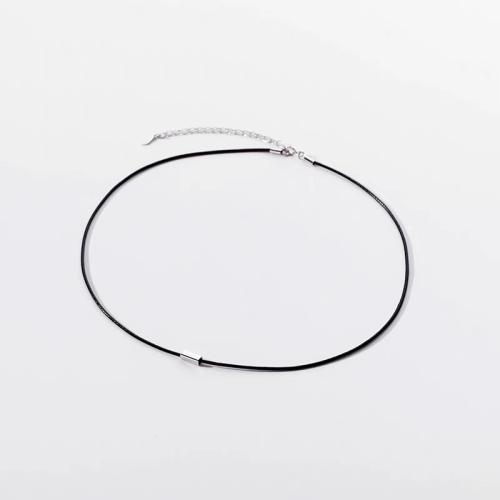 Mode Collier Choker, Acier titane, avec corde de cire, avec 5cm chaînes de rallonge, bijoux de mode & pour femme, noire, Longueur Environ 30 cm, Vendu par PC