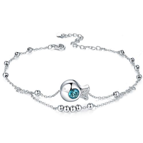 Fashion Sterling Silver Anklet 925 Sterling Silver with Austrian Crystal with 5cm extender chain fashion jewelry & micro pave cubic zirconia & for woman nickel lead & cadmium free Length Approx 21 cm Sold By PC