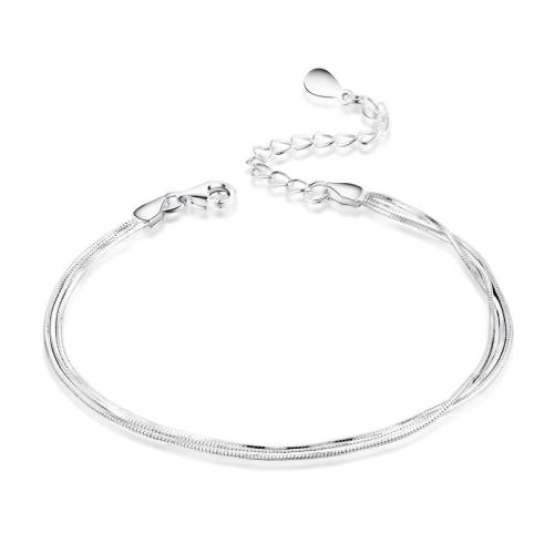 Sterling Silver Βραχιόλια, 925 ασημένιο ασήμι, με 3.5cm επεκτατικού αλυσίδας, γυαλισμένο, τρία επίπεδα & κοσμήματα μόδας & για τη γυναίκα, νικέλιο, μόλυβδο και κάδμιο ελεύθεροι, Μήκος Περίπου 16 cm, Sold Με PC