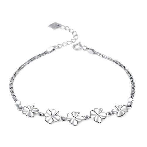 Sterling Silver Náramky, 925 Sterling Silver, s 3cm extender řetězce, Four Leaf Clover, lesklý, módní šperky & pro ženy, nikl, olovo a kadmium zdarma, Délka Cca 16 cm, Prodáno By PC