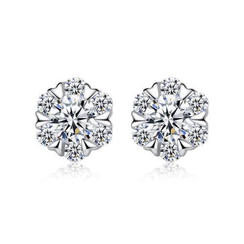 925 Sterling Silver Stud Earrings Snowflake polished fashion jewelry & for woman & with rhinestone nickel lead & cadmium free Sold By Pair