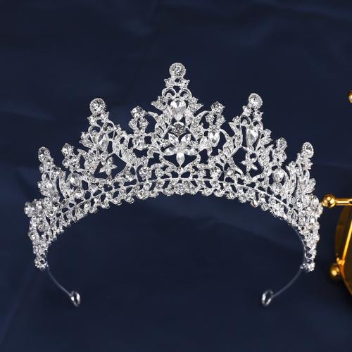 Tiaras, liga de zinco, joias de moda & para mulher & com strass, prateado, níquel, chumbo e cádmio livre, diameter 140mm, height 70mm, arc length 280-300mm, vendido por PC