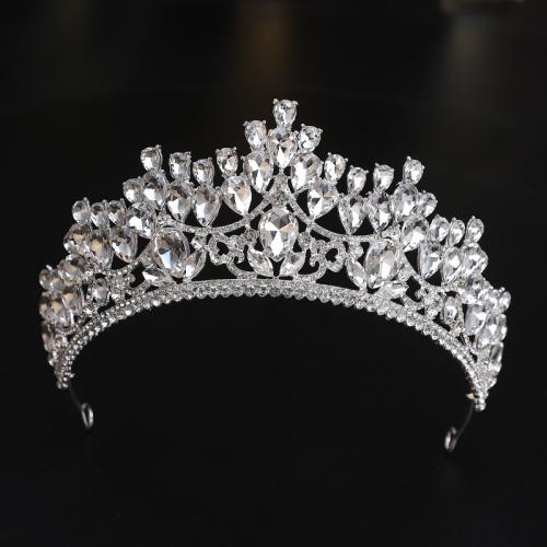 Tiaras, liga de zinco, joias de moda & para mulher & com strass, prateado, níquel, chumbo e cádmio livre, diameter 140mm, height 75mm, arc length 280-300mm, vendido por PC