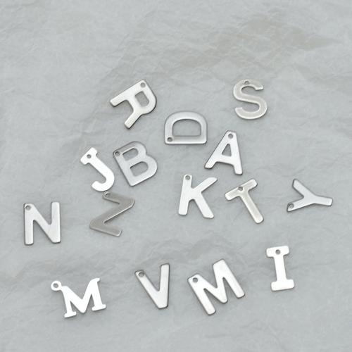 Stainless Steel Vedhæng Letter, 304 rustfrit stål, Alfabet bogstav, poleret, du kan DIY & forskellig størrelse for valg, oprindelige farve, Solgt af PC