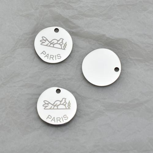 Rostfritt stål Smycken Hängen, 304 rostfritt stål, Flat Round, polerad, DIY, ursprungliga färgen, 15x15mm, Säljs av PC