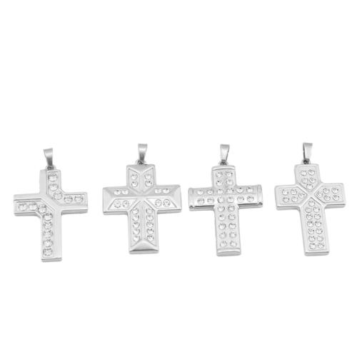 Nerezová ocel Cross Přívěsky, 304 Stainless Steel, Kříž, lesklý, DIY & různé velikosti pro výběr & s drahokamu, Původní barva, Prodáno By PC