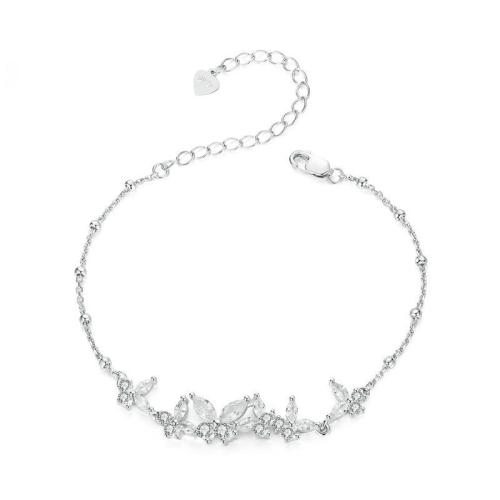 Sterling Silver Βραχιόλια, 925 Sterling Silver, με 5CM επεκτατικού αλυσίδας, επιχρυσωμένο, μικρο ανοίξει κυβικά ζιρκονία & για τη γυναίκα, το χρώμα της πλατίνας, Μήκος Περίπου 16 cm, Sold Με PC