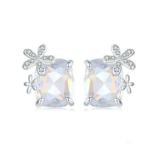 Cubic Zirconia micro pavimenta Sterling Silver Earring, 925 argento sterlina, with vetro, placcato, Micro spianare cubic zirconia & per la donna, color platino, 13x11mm, Venduto da coppia