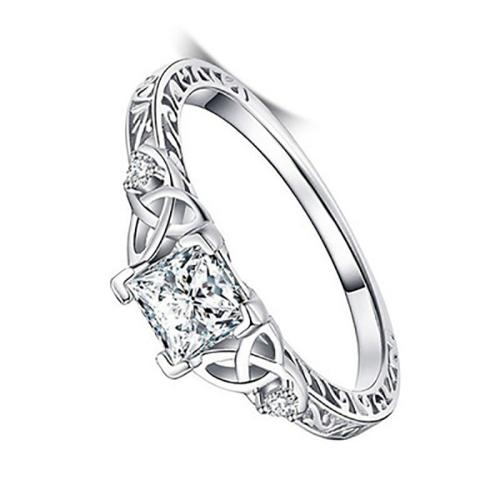 Bague en alliage de zinc, Placage, normes différentes pour le choix & pavé de micro zircon & pour femme, argent, Vendu par PC