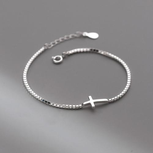 925 Sterling Silver Bracelet, le 1.2inch slabhra extender, Cross, jewelry faisin & do bhean, airgid, Fad Thart 7.5 Inse, Díolta De réir PC