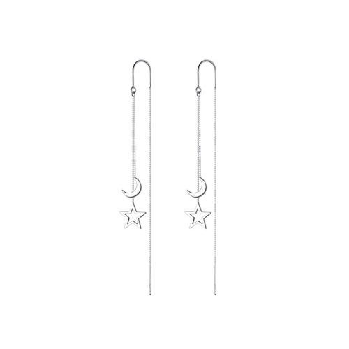 925 Sterling Silver Snáithe Trí Earrings, Moon agus Star, platanam plátáilte, slabhra bosca & do bhean & log, 92mm, Díolta De réir Péire