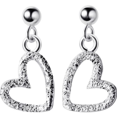 925 sterling zilver Drop Earring, Hart, voor vrouw & hol & frosted, zilver, 7x13mm, Verkocht door pair